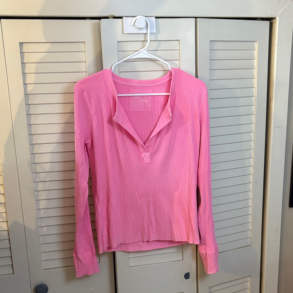 Aerie Pink Ribbed Long Sleeve Top